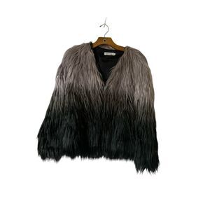 Erencook Ombre Faux Fur Jacket Chic Shaggy Coat Trendy Winter Outerwear